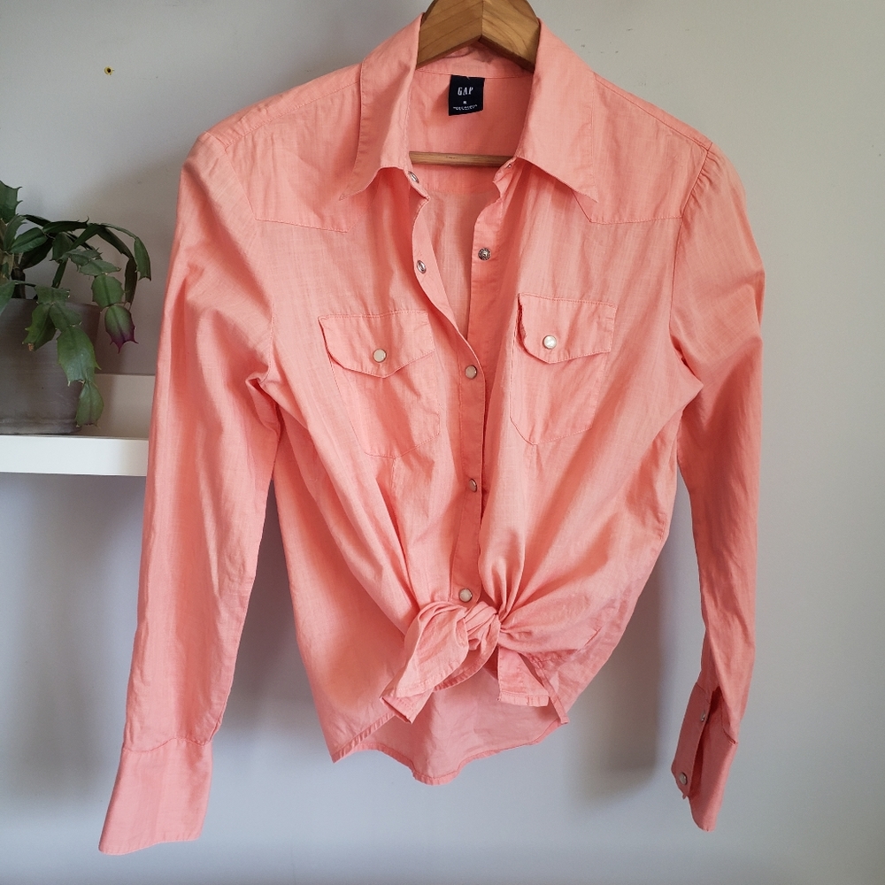 Gap Cotton Peach Snap Front Collared Shirt S